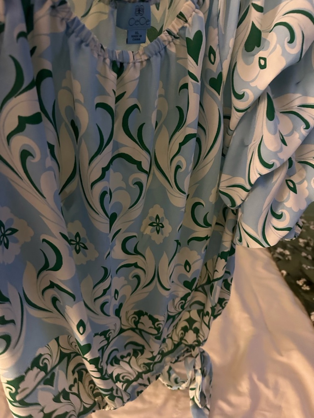 CeCe Light Blue & Green Floral Off-Shoulder Tunic - Picture 2 of 5